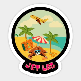 Funny sloth lying jet lagged on the beach Sticker